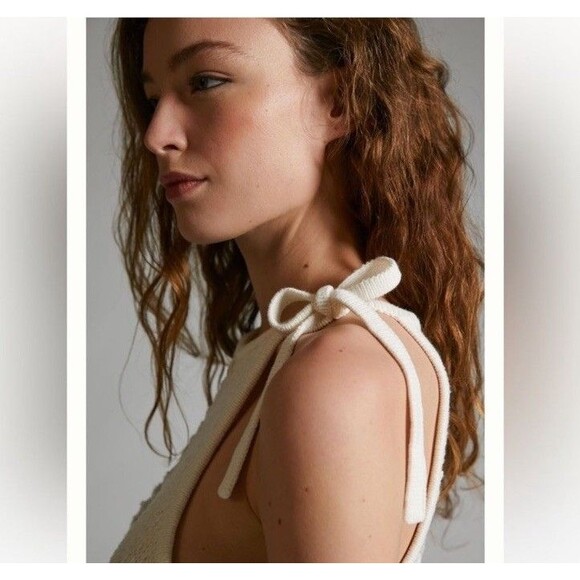 Anthropologie Tank Top Size XS Halter Tie Crochet Patchwork Metallic Chunky - Picture 2 of 9